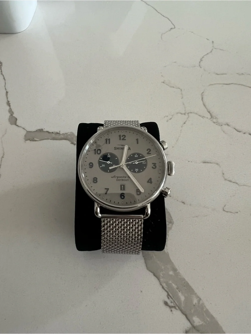 Shinola Silver Dial Chronograph with Mesh Bracelet